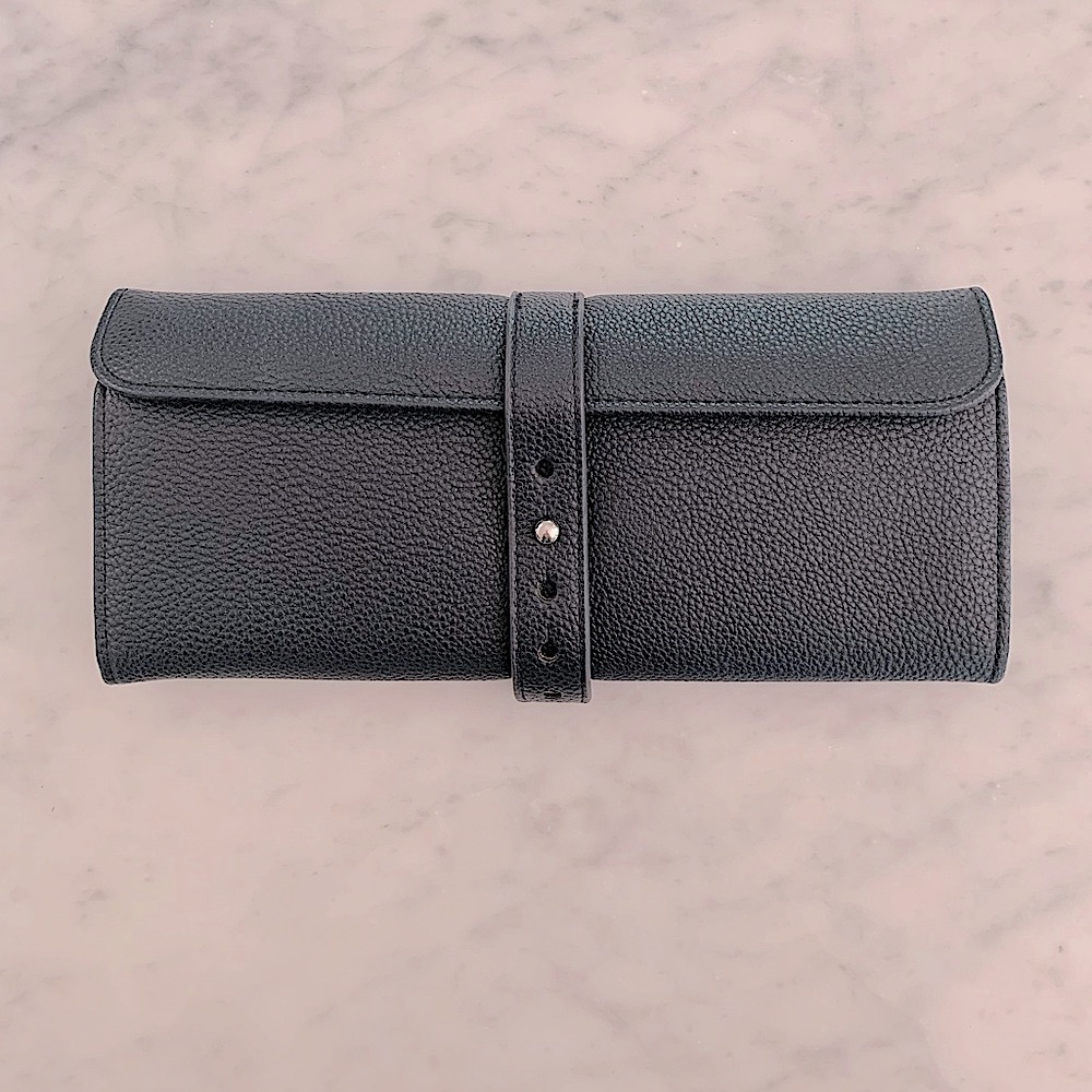 Jewellery Roll by Mark & Graham in navy pebbled ‘leather’ with linen lining